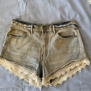 Free People Light Blue Jean Shorts with Cream Lace